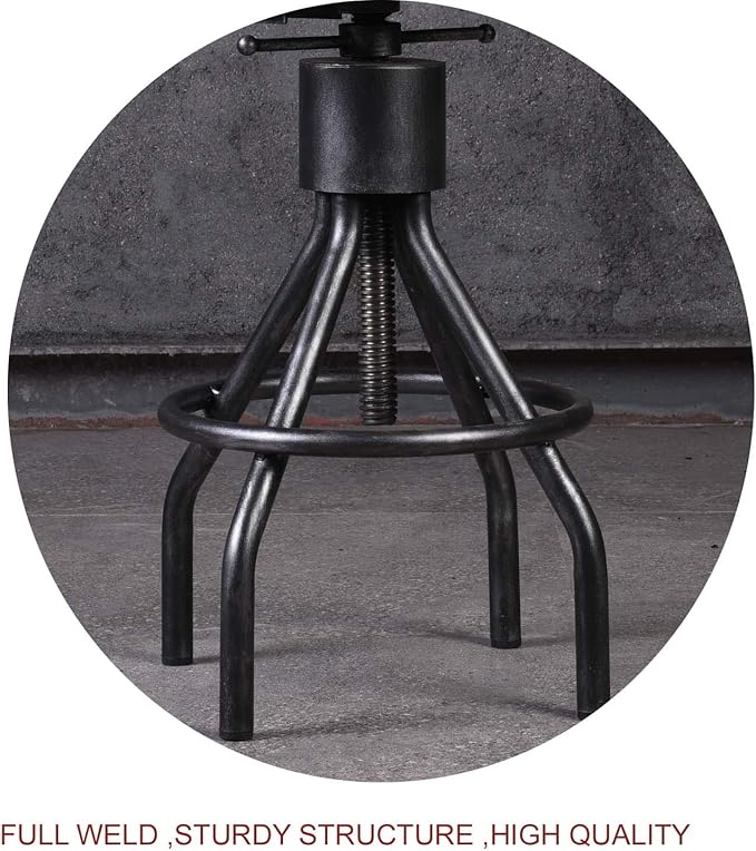 Diwhy Industrial Vintage Bar Stool, Kitchen Counter Height Adjustable Pipe Chair, Cast Iron Stool, Swivel Bar Stool with Backrest, Silver, Fully Welded Set of 2 Brown Upholstered