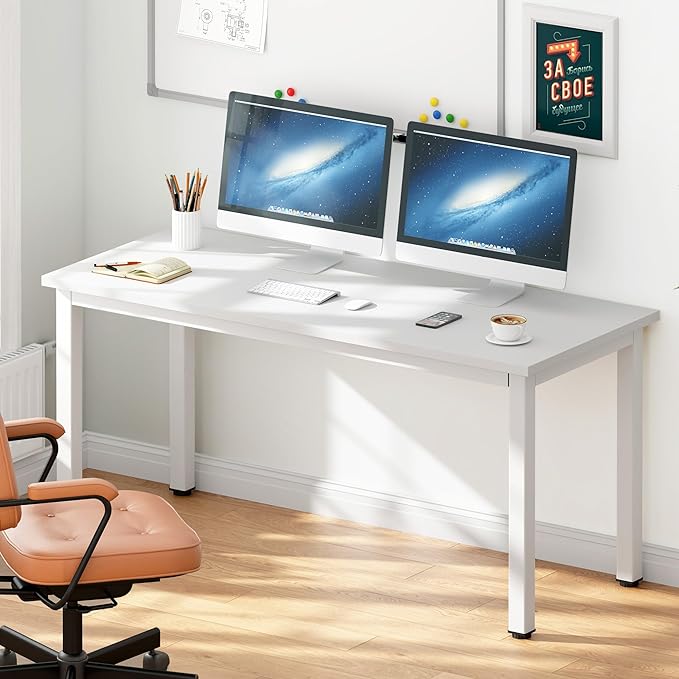 DlandHome Large Computer Desk, Composite Wood Board, Decent and Steady Home Office Desk/Workstation/Table 54.3inch White White