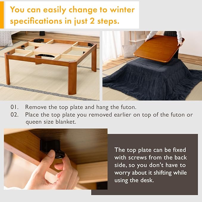 PaletteLife Japanese Heated Table (41x29in- Wooden Chabudai Furniture with 120V Electric Heater - Low-Lying Dining and Work Desk with Temperature Control Knob Casual kotatsu