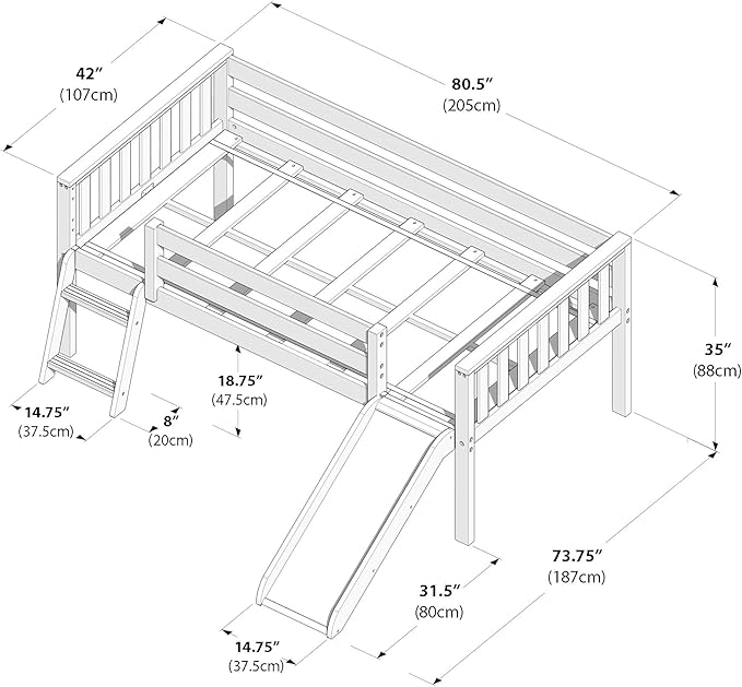 Max & Lily Twin Ultra Low Loft Bed with Slide and Climbing Ladder, Solid Wood Bed for Kids, Space Saving Design for Small Rooms, Twin Size Loft Bed with 14 Inch Guardrails, Anti Slip Steps, Blonde