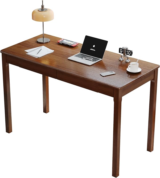 Solid Wood Desk with Drawers - 47 x 22 Inch Vintage Desks, Mid Century Modern Desks, Rubber Wood Study Table, Writing Desk with Drawers for Bedroom|Any Spaces - Walnut Color
