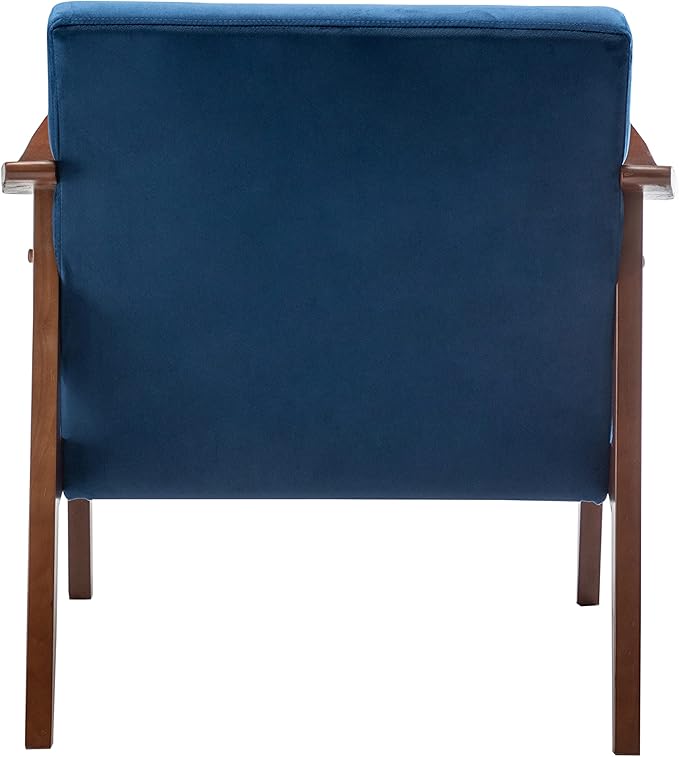 Container Furniture Direct Accent Chair with Velvet Upholstery and Solid Wood Frame, Classic Mid-Century Modern Living Room Furniture for Extra Seating, Dark Blue