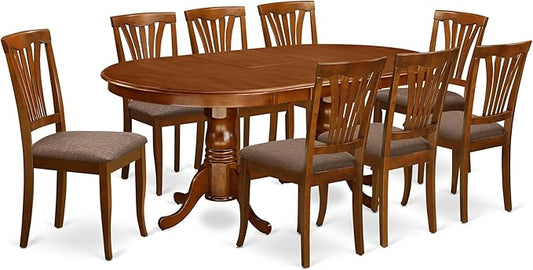East West Furniture PLAV9-SBR-C 9 Piece Dining Table Set Includes an Oval Dining Room Table with Butterfly Leaf and 8 Linen Fabric Upholstered Chairs, 42x78 Inch, Saddle Brown