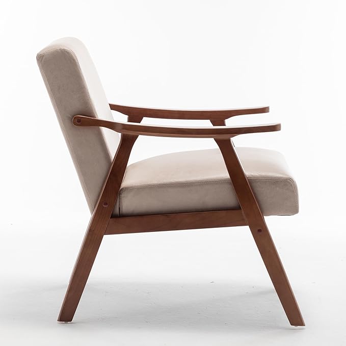KEIKI Mid Century Modern Accent Chair w/High Wingback,Comfy Fabric Living Room Chairs with Solid Wood Frame, Lounge Reading Armchair, Easy Assembly, Light Camel