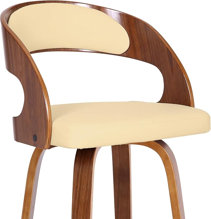 Armen Living Shelly 30" Bar Height Swivel Cream Faux Leather and Walnut Wood Bar Stool - Set of 2