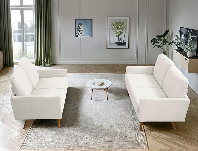 Kent 2 Piece Velvet Sofa and Loveseat Set, European Style with Modern & Vintage Flair, Upholstered 5 Seater Couch, Chic Living Room Furniture Seating for Home, Apartment or Office, Ivory