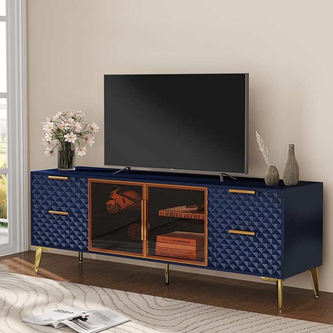 Rovibek 59" Modern TV Stand, Entertainment Center TV Console with Storage Drawers and Open Shelves, Media Console for Living Rooms and Bedrooms