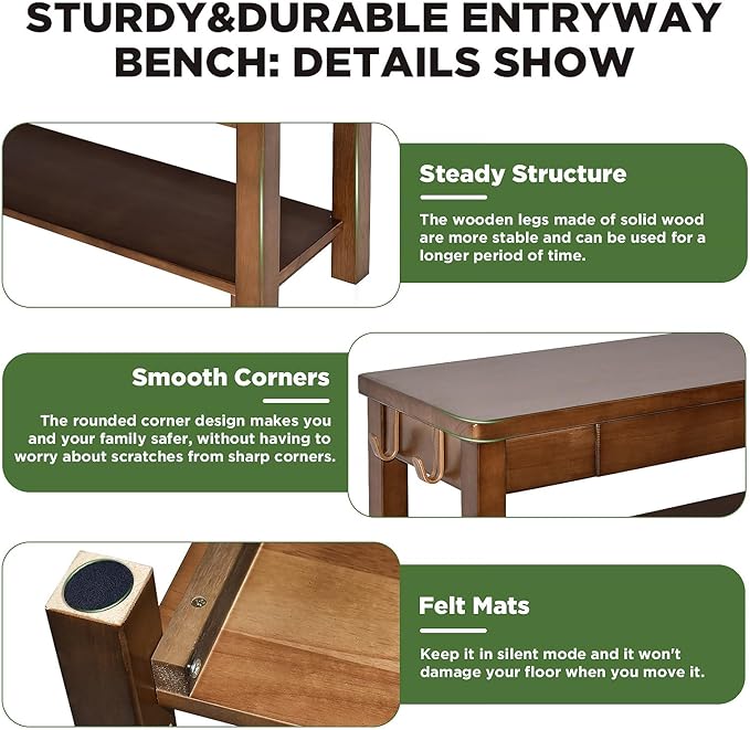 Wood Shoe Bench Entryway with Drawer: 2-Tiers Wooden Storage Shoe Rack with Bench Seat, Compact Mid-Century Modern Design for Entryway, Hallway,Closet,Front Door Entrance,Foyer Walnut 31.5"