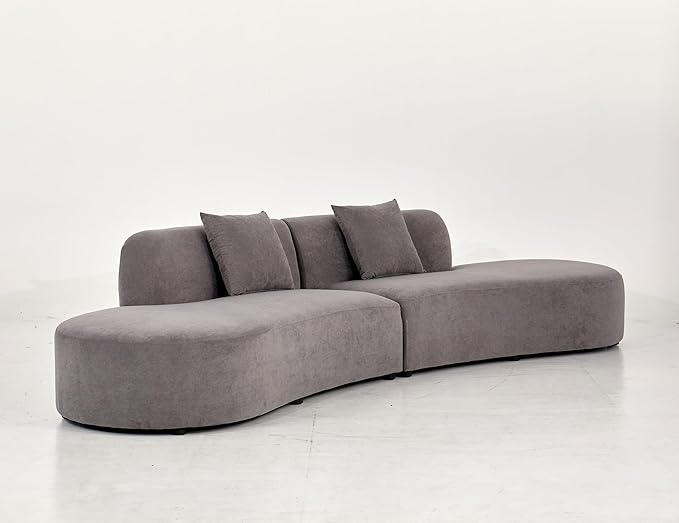 Container Furniture Direct 132" Curved Sofa with Throw Pillows, 6 Seater Luxury Velvet Couch with Half Moon Design and High-Density Foam, Ideal for Modern Living Room, Office & Apartment, Grey