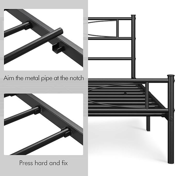 Yaheetech Metal Queen Platform Bed Frames Mattress Foundation with Storage/Curved Design Headboard/NO Box Spring Needed/Heavy-Duty Support/Easy Assembly, Queen, Black