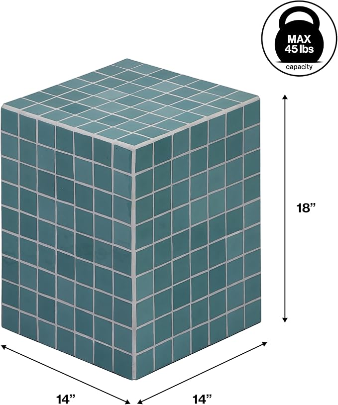 JONATHAN Y END2000A Callista 18" Modern Bohemian Ceramic Tiled Rectangle End Table, Side Table, Accent Table for Living Room, Bedroom, Teal Blue/White