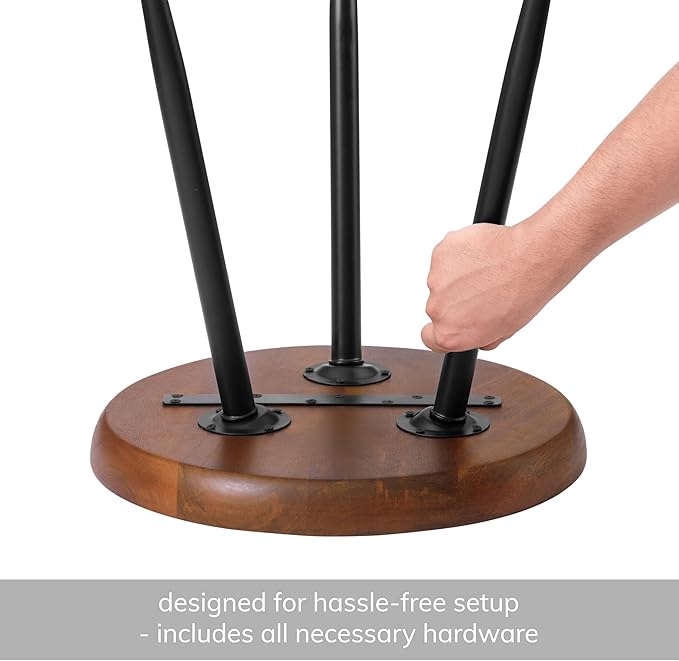 MH London Lydia Round Small End Table & Side Table Solid Wood, Walnut top with Black Metal Legs, Nightstand, 15.75"x15.75"x18"
