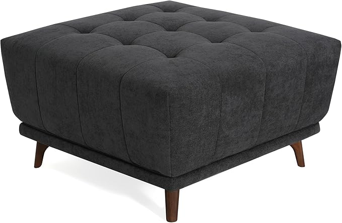 Christopher Knight Home Kinsley Square Ottoman Footstool, Ottoman Chair with Large Seat, Chenille Fabric Upholstery Coffee Table, Modern Side Table for Living Room Bedroom Home Decor, Grey