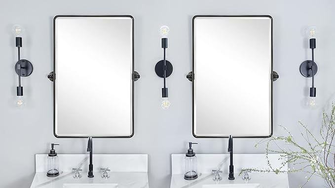TEHOME Pivot Oil Rubbed Bronze Rectangle Bathroom Mirror Beveled Tilting Rectangular Bathroom Vanity Mirrors for Wall Vertical Wall Mounted Pivoting Mirrors, 25x35''