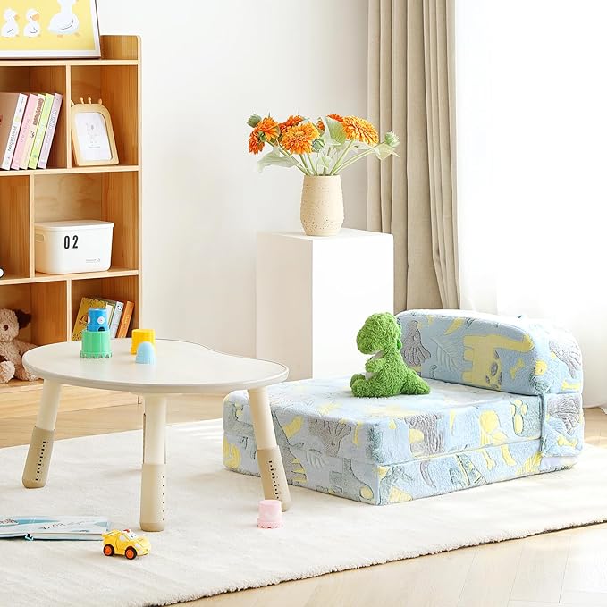 Tiita Folding Sofa Bed for Kids, Toddler Fold Out Couch With Removable Cover, Futon Sleeper Chair for Living Room, Guest Room - Dinosaur