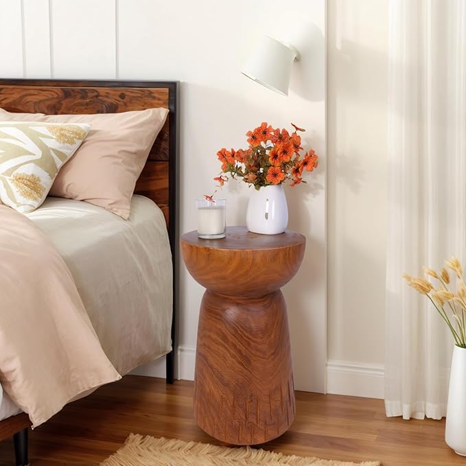 Athaliah 19.25”H Wood Side Table – Natural Wooden End Table, Round Wood Accent Table for Living Room, Patio, Garden, Balcony, or Home Decor