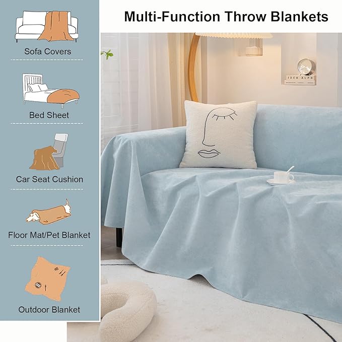 STACYPIK Waterproof Sky Blue Loveseat Couch Cover for Sectional, Couch Cover for Dogs, Anti-Slip Anti-Cat Scratch Furniture Protector for 2 Cushion Couch, Modern Couch Cushion Covers for Pets-71X102IN