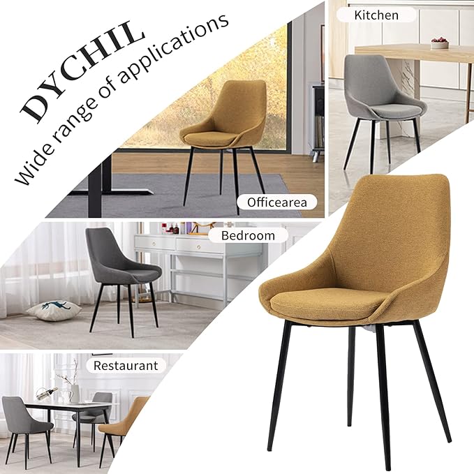 Dining Chairs Set of 2 Ergonomic Living Room Chairs Yellow Kitchen Chairs,Loads Up to 270lbs,Quick Assembly,Dining Room Chairs with Arms for Kitchen,Dining, Bedroom, Living Room