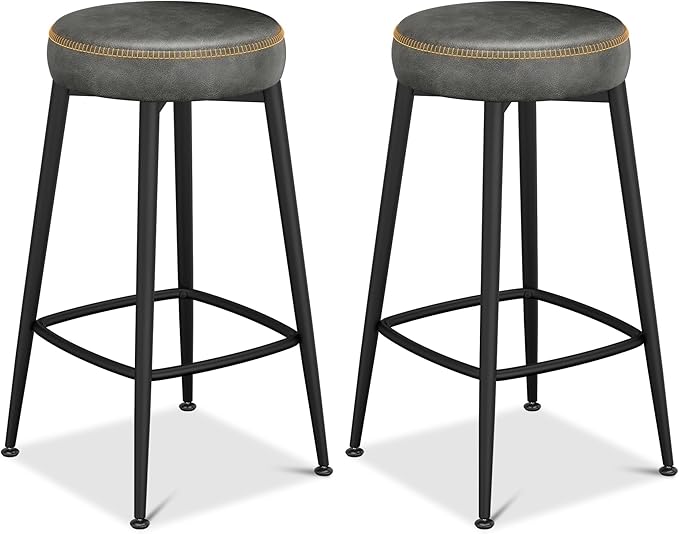 Counter Height Bar Stools, 26" H Backless Bar Stools Set of 4, Upholstered Faux Leather Kitchen Counter Stools, Mid Century Modern, Kitchen Island Home Bar, Pub, Black Grey