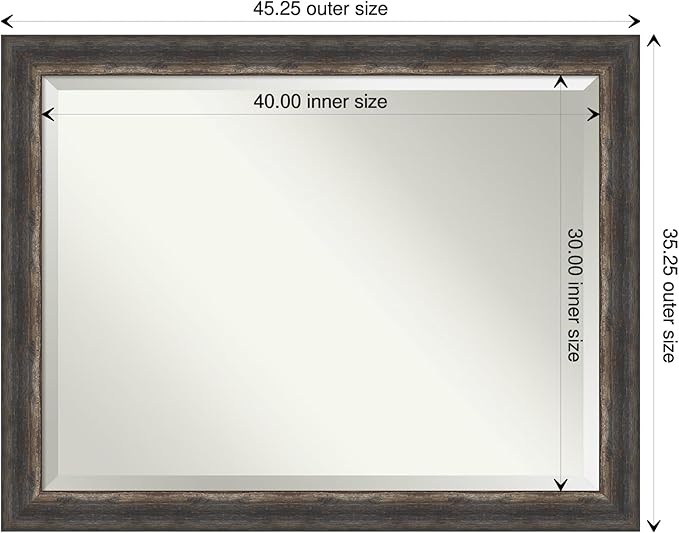 Amanti Art Brown Wall Mirror 35x45 Bark Rustic Char Rectangle Bathroom Mirror for Wall Decor Living Room, X-Large Rustic Farmhouse Frame, Hangs Horizonally and Vertically, Bathroom Decor, Beveled Edge