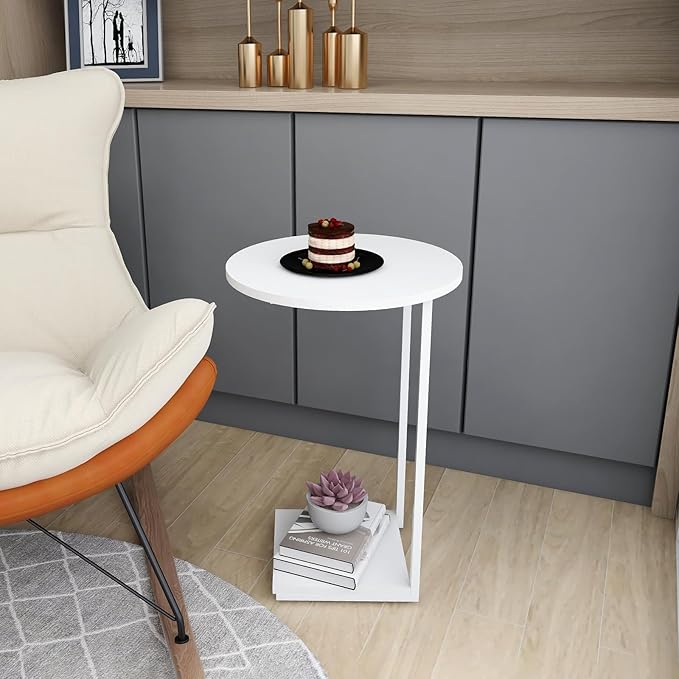 HDANI C Shaped End Table Set of 2,Couch Side Table That Slide Under,C Table End Table for Livingroom,Bedroom, Office (White)