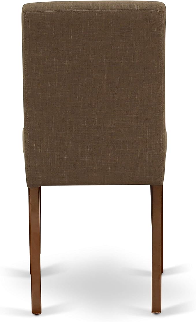 East West Furniture ANAB3-MAH-18 3 Piece Modern Dining Table Set Contains a Round Kitchen Table with Pedestal and 2 Coffee Linen Fabric Parson Dining Chairs, 36x36 Inch, Mahogany