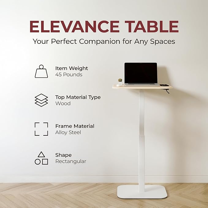 ERGOHOME™ ELEVANCE TABLE™ Height Adjustable Side Table for Couch or Bed, Laptop Table - Small End Table Office Coffee Table - C-Shaped Sofa Side Table with Multi-Function (White Base & Washed Oak Top)