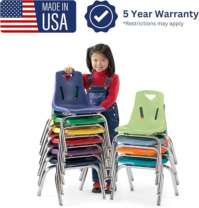 Jonti-Craft Berries 8142JC6003 Stacking Chairs with Chrome-Plated Legs, 12" Height, Blue, Pack of 6