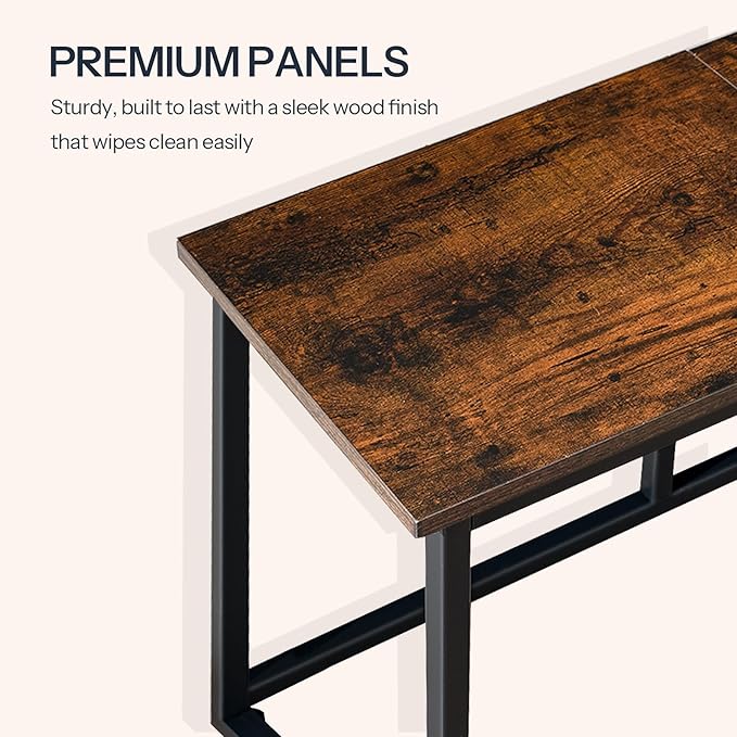 HOOBRO Dining Bench, 47.2 Inch Dining Table Bench, Industrial Style Kitchen Bench, Steel Frame, Easy to Assemble, for Kitchen, Dining Room, Rustic Brown and Black BF45CD01