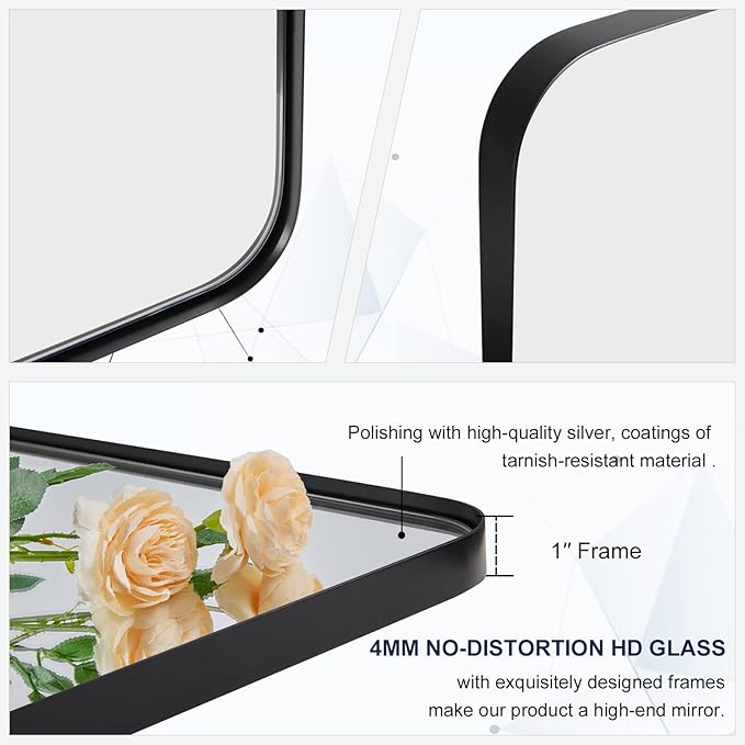 MOON MIRROR Matte Black Pivot Mirror Bathroom, Tilt Rounded Rectangular Bathroom Vanity, Overall 24.33x30 in (Mirror 20x30 in)