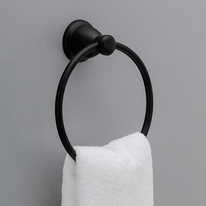Franklin Brass Kinla 5-Piece Bathroom Set Matte Black 18" and 24" Towel Bar Racks, Toilet Paper Holder, Ring, Hook KIN5PC-MB