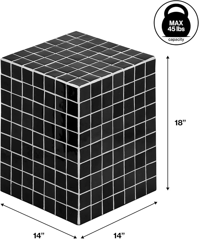 JONATHAN Y END2000L Callista 18" Modern Bohemian Ceramic Tiled Rectangle End Table, Side Table, Accent Table for Living Room, Bedroom, Black/White