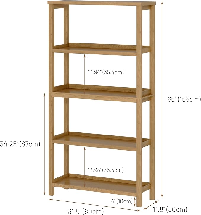 Vlsrka 5 Tier Wooden Bookshelf with Lights, 65" Tall Open Bookcase Storage Rack, Modern Bookshelf with Storage, Free Standing Display Book Shelves for Living Room, Home Office, Brown