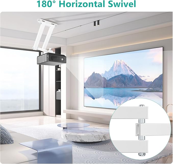 WALI Foldable Projector Wall Mount Universal Adjustable Wall Projector Mount Aluminum Alloy Projectors Stand,1/4" M4 M6 Screw Size,(1330LM-PMW), White