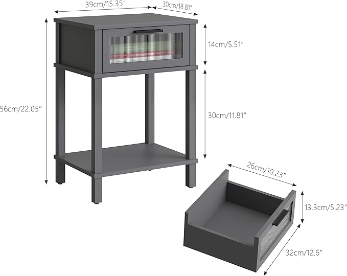 Nightstand Wooden Bedside Table with Drawer Grey Night Stands Modern Style Small End Table Side Table with Storage Shelf for Bedroom Living Room MLBZ10G