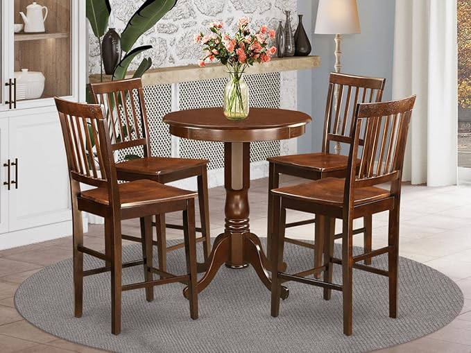 East West Furniture EDVN5-MAH-W 5 Piece Kitchen Counter Height Dining Table Set Includes a Round Pub Table with Pedestal and 4 Dining Room Chairs, 30x30 Inch, Mahogany