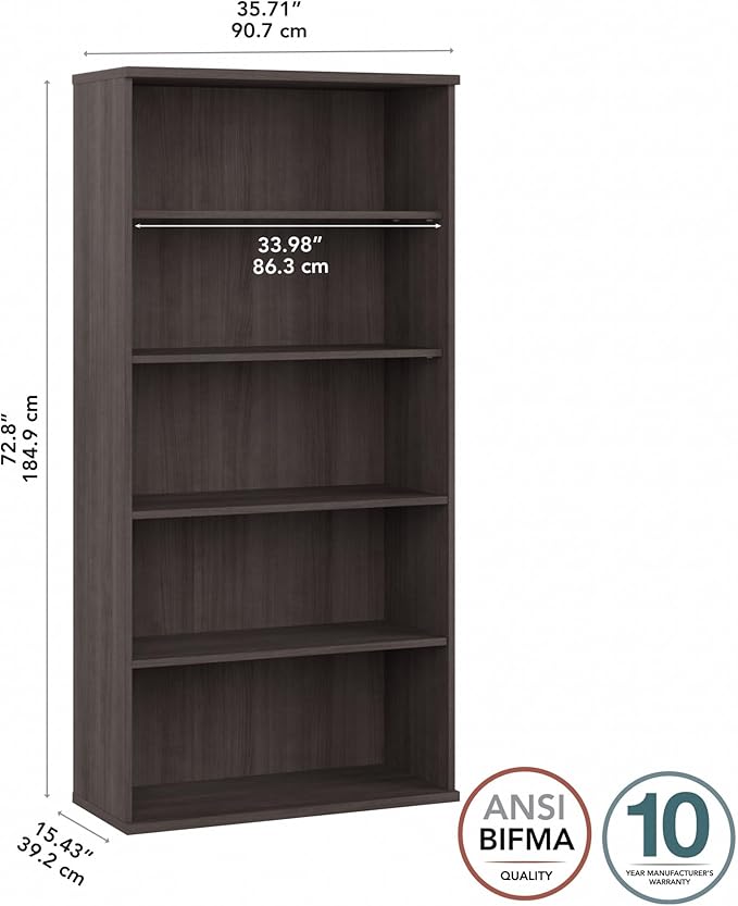 Bush Business Furniture Studio C Tall 5 Shelf Bookcase in Storm Gray, Large Bookshelf for Home or Professional Office