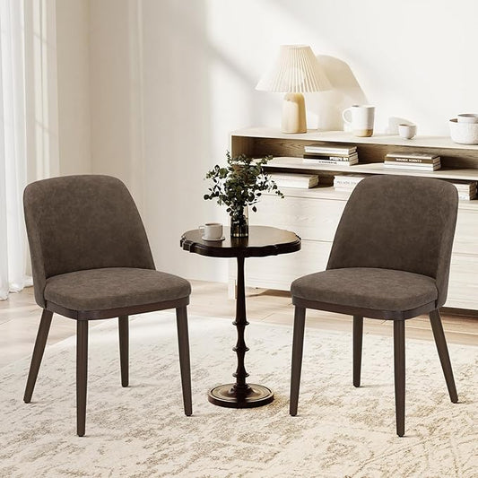 COLAMY Upholstered Dining Chairs Set of 2, Modern Kitchen Chairs with Back, Leather Side Dining Room Chairs with Wood Legs for Kitchen Dining Room Restaurant, Dark Brown
