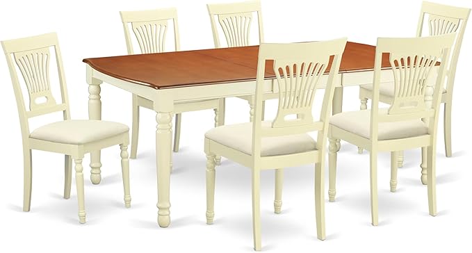 East West Furniture DOPL7-WHI-C 7 Piece Dining Room Table Set Consist of a Rectangle Kitchen Table with Butterfly Leaf and 6 Linen Fabric Upholstered Chairs, 42x78 Inch, Buttermilk & Cherry