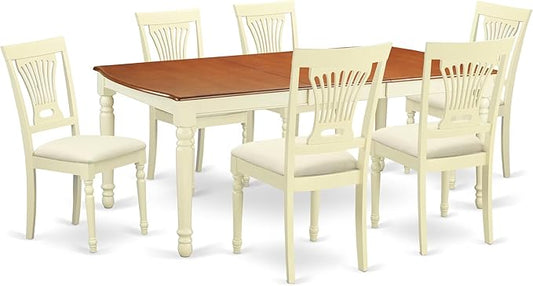 East West Furniture DOPL7-WHI-C 7 Piece Dining Room Table Set Consist of a Rectangle Kitchen Table with Butterfly Leaf and 6 Linen Fabric Upholstered Chairs, 42x78 Inch, Buttermilk & Cherry