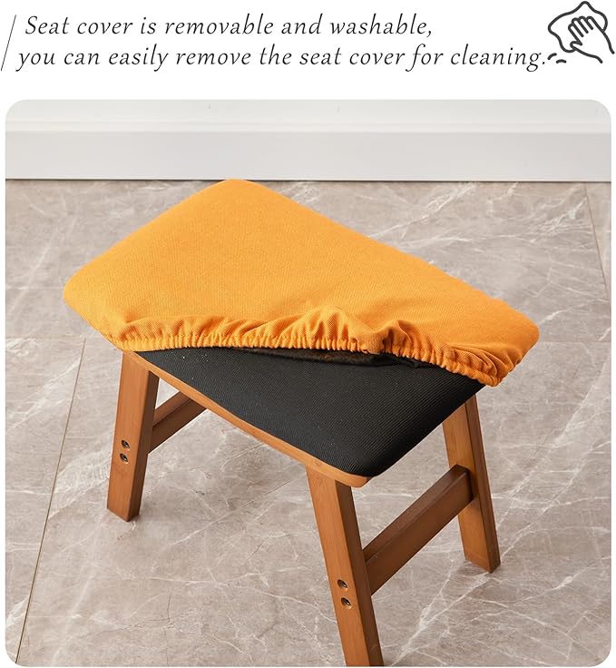Foot Stool,Ottoman,Bamboo Small Sofa Foot Rest Under Desk,Extra Seating for Living Room, Bedroom and Kitchen(Brown Stool Legs - Orange Surface)