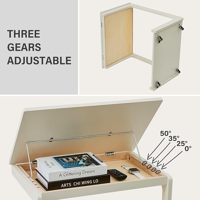 CozyDH Adjustable C Shaped End Table, Rolling Side Table Solid Wood TV Sofa Tray Table for Couch Arm Eating Multi-Purpose, Small Coffee Table with Wheels Living Room Bedroom, White