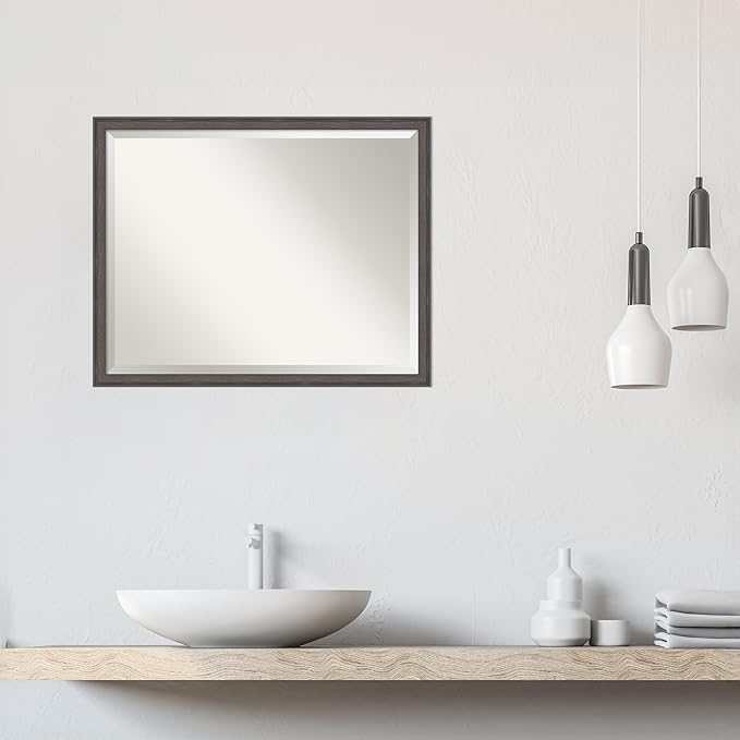 Amanti Art Silver Bathroom Mirror for Over Sink, 24x30 Florence Pewter Rectangle Vanity Mirror, Large Casual Frame, Hangs Horizonally and Vertically, Bathroom Wall Decor, Beveled Edge from WI, USA