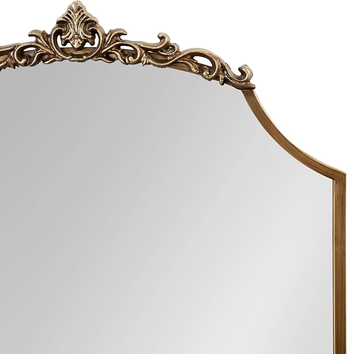 Kate and Laurel Arendahl Ornate Traditional Arched Scallop Mirror; 24 x 36; Antique Gold; Decorative Baroque Style Scalloped Arch Vintage Gold Mirror with Ornamental Crown