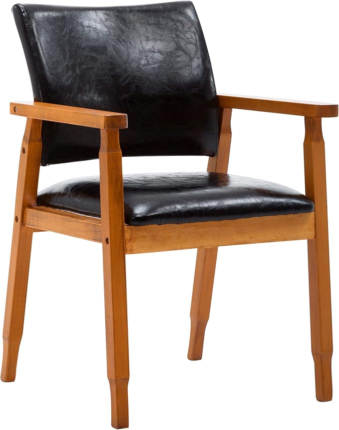 NOBPEINT Mid-Century Dining Side Chair with Faux Leather Seat in Black, Arm Chair in Walnut