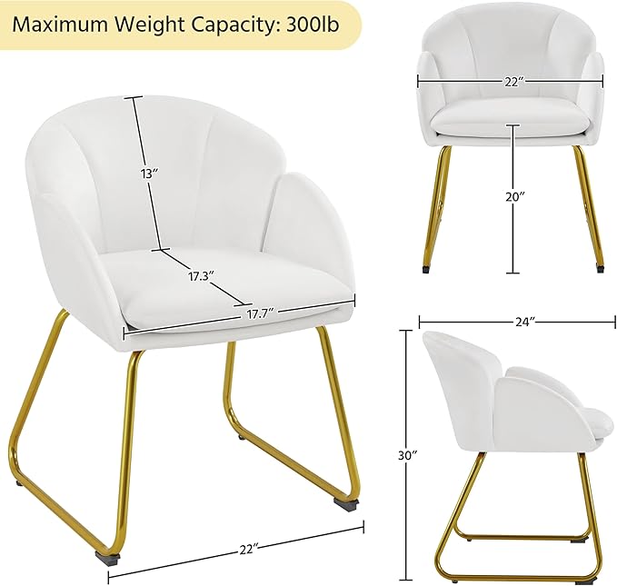 Yaheetech Modern Velvet Vanity Chair Armchair, Flower Shaped Makeup Chair with Golden Metal Legs for Living Room/Makeup Room/Bedroom/Home Office/Kitchen, White