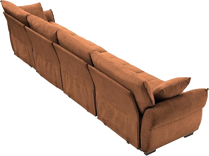 Modern Chenille Fabric 4-Seat Sofa w/ 2 Pillows, Premium Upholstery Living Room Couch with Tufted Backrest & Comfortable Armrests and High-Resilience Memory Foam Cushions,Orange