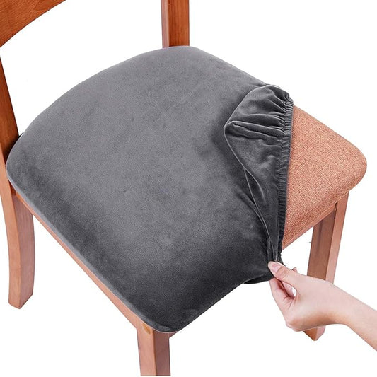 Smiry Velvet Seat Covers for Dining Room Chair Set of 4, Stretch Fit Removable Washable Chair Seat Cushion Protector Slipcovers with Ties, Dark Grey