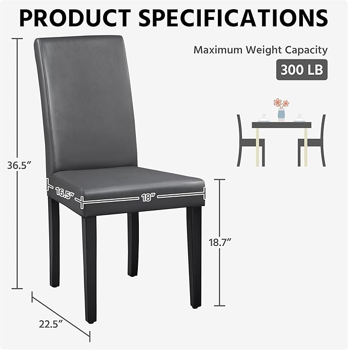Yaheetech Dining Chairs Set of 2 Faux Leather Modern Dining Room Chairs with Rubberwood Legs and Padded Seat for Kitchen/Living Room/Restaurant, Dark Gray