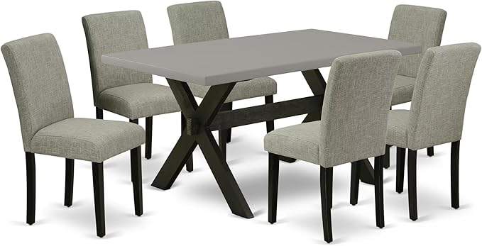 East West Furniture X696AB106-7 7 Piece Modern Dining Table Set Consist of a Rectangle Wooden Table with X-Legs and 6 Shitake Linen Fabric Upholstered Chairs, 36x60 Inch, Multi-Color